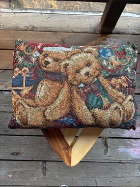 Teddy Bears Santa Needlepoint Christmas Pillow Teddy Bear With Presents 16"x12"